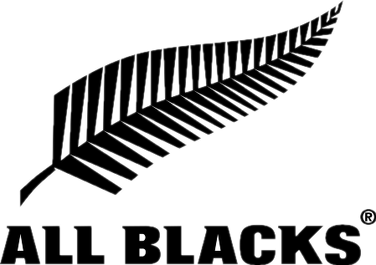 Text saying All Blacks with feather design above the text.